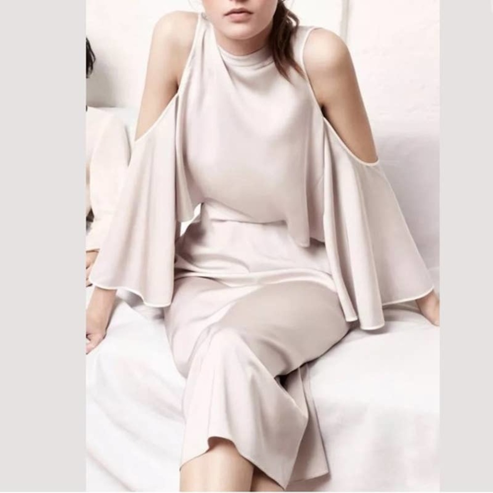 Zara STUDIO PEARL GREY LONG OFF SHOULDER DRESS